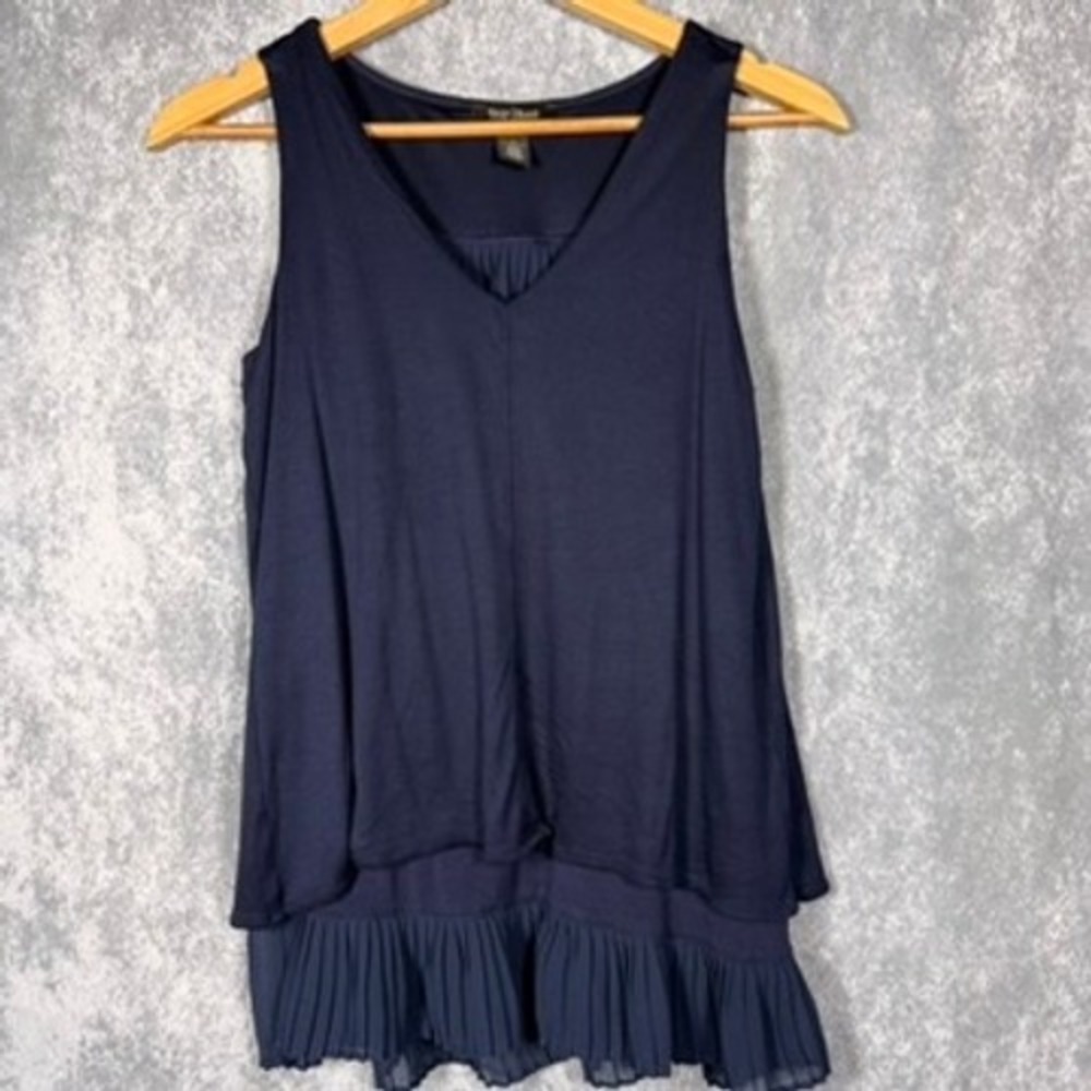 White House Black Market Sleeveless Top Women S Navy Pleated Hem Layered